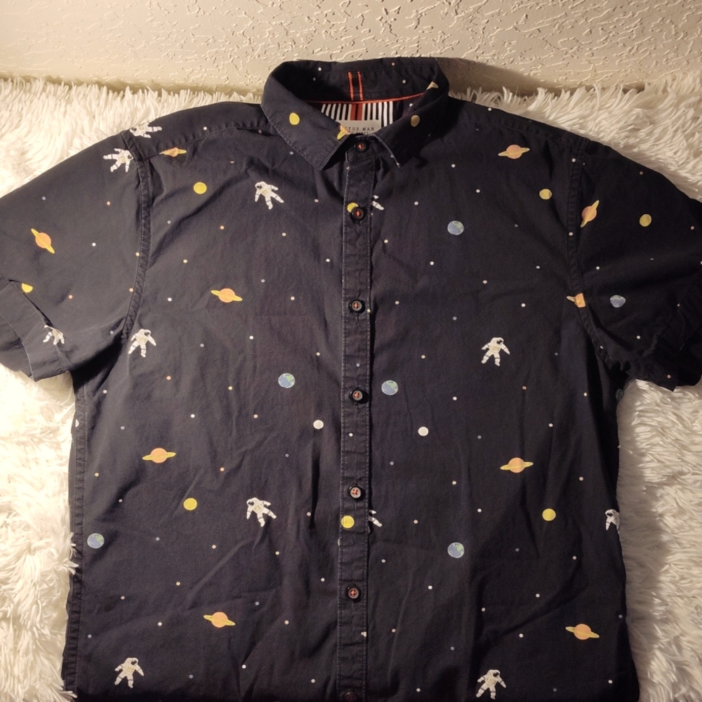 Cactus Man Ricky Singh Space Astronaut Print Button Down Shirt
